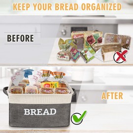 Lukeline Bread Storage Basket for Kitchen, Foldable Fabric Bread Storage Container Bin with Handles, Bread Baskets for Kitchen Counter and Pantry, Bread Keeper Bread Storage for Kitchen Counter