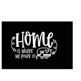 Home is Where We Park It Decal | White | Made in USA by Foxtail Decals | for Car Windows, Tablets, Laptops, Water Bottles, etc. | 4.75 x 2.875 inch