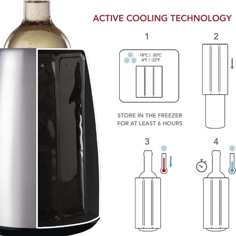 Vacu Vin Elegant Wine Cooler – Stainless Steel – Active