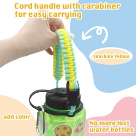 LUTQ 2 Packs Cap Strap for 32oz Wide Mouth Nalgene Bottles - Durable Paracord Strap with Aluminum Alloy Safety Buckle - Handle Compatible with Nalgene -Sunshine Yellow