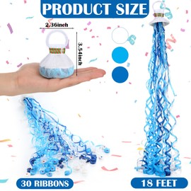 Arrowbash 48 Pcs Confetti Poppers Hand Throw Streamer Poppers No Mess Paper Cracker for Birthday Wedding New Years Party Reception Graduation Send off Celebration (White and Blue)
