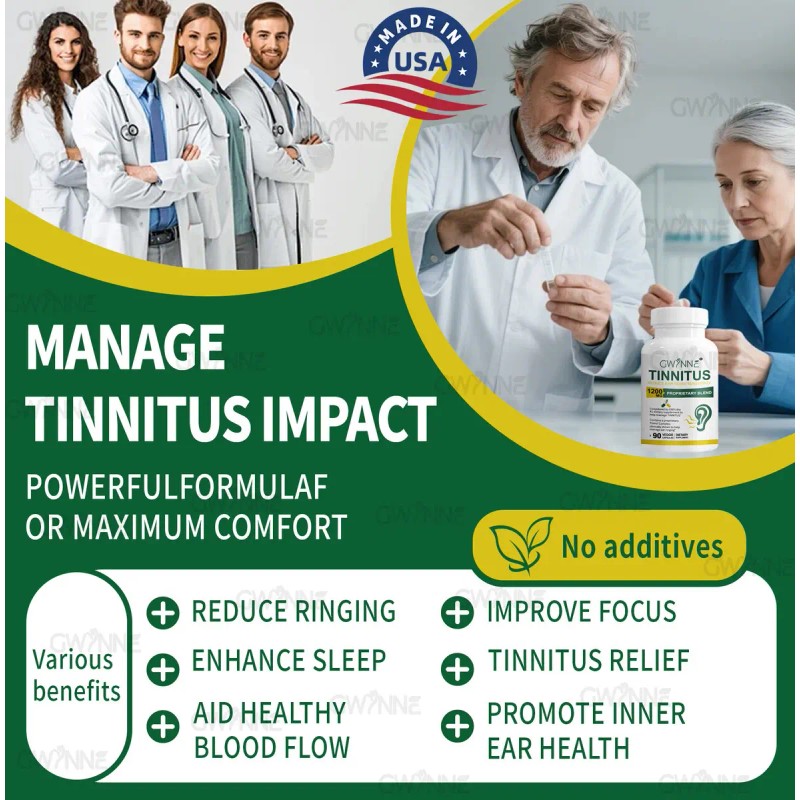Gwynne Alivio Zumbido Oídos 1200mg Suplemento Vitamina Complejo Bclínicamente Probado