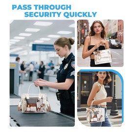 ASKSKY Clear Tote Bag Stadium Events Transparent Clear Purse for Women Thick PVC Plastic Shoulder Bag with Guitar Strap for Sport, Concert, Beach, Beige