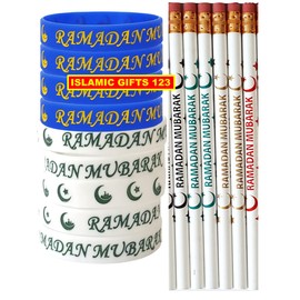 Ramadan Mubarak Favors[72 PCS] Pencils+Wristbands Novelty Happy Ramadan Kareem Decoration Arabic Moroccan رمضان مبارك Islamic Muslim Quran Gifts