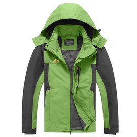 Spmor Men's Outdoor Sports Hooded Windproof Jacket Waterproof Rain Coat Green Large