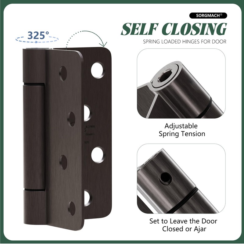 3 Pieces Self Closing Door Hinge 4 inch Oil Rubbed