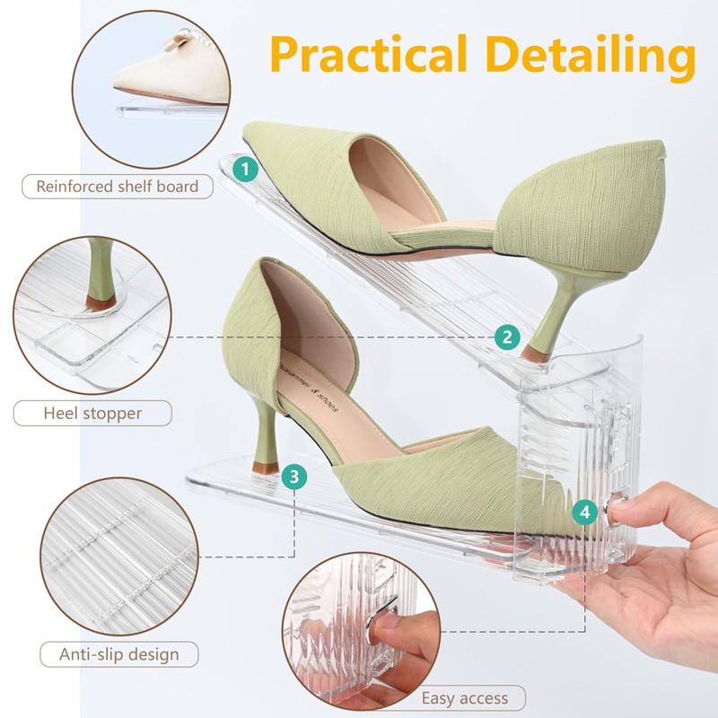 TENTONUP Clear Shoe Slots Organizer for Closet, 24-Pack Adjustable Shoe