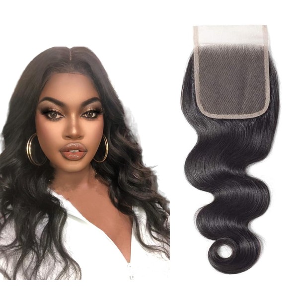 Arenshxc 4x4 Lace Closure Real Hair Lace Closure Natural Black Closure Bresilienne Lisse Femme Top Swiss Lace Free Part With Natural Hairline Baby Hair 18 Inches