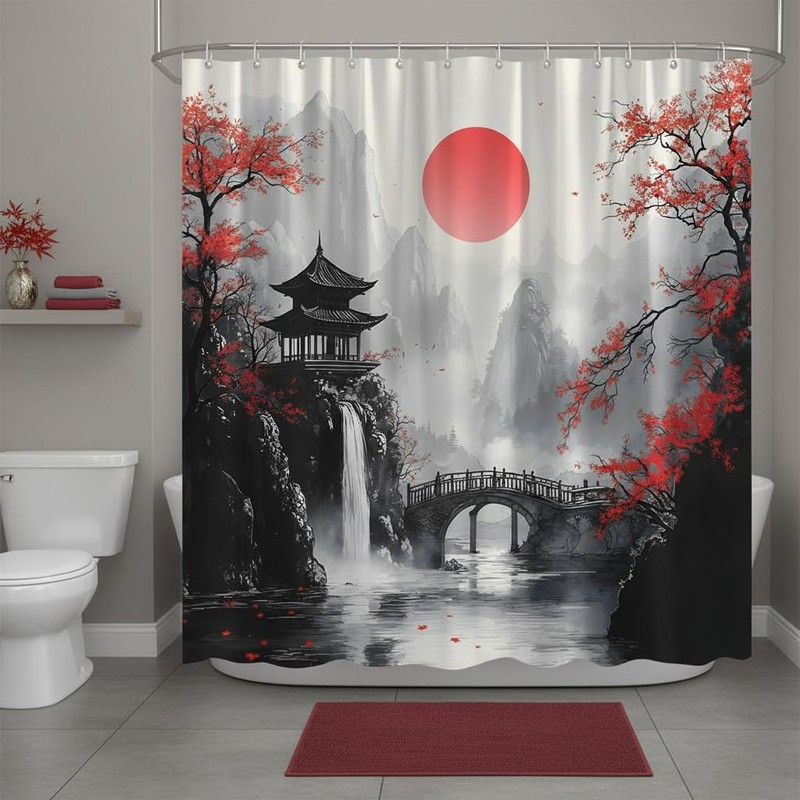 EUBTPA Japanese Ink Painting Shower Curtain Polyester 70X70 Inch