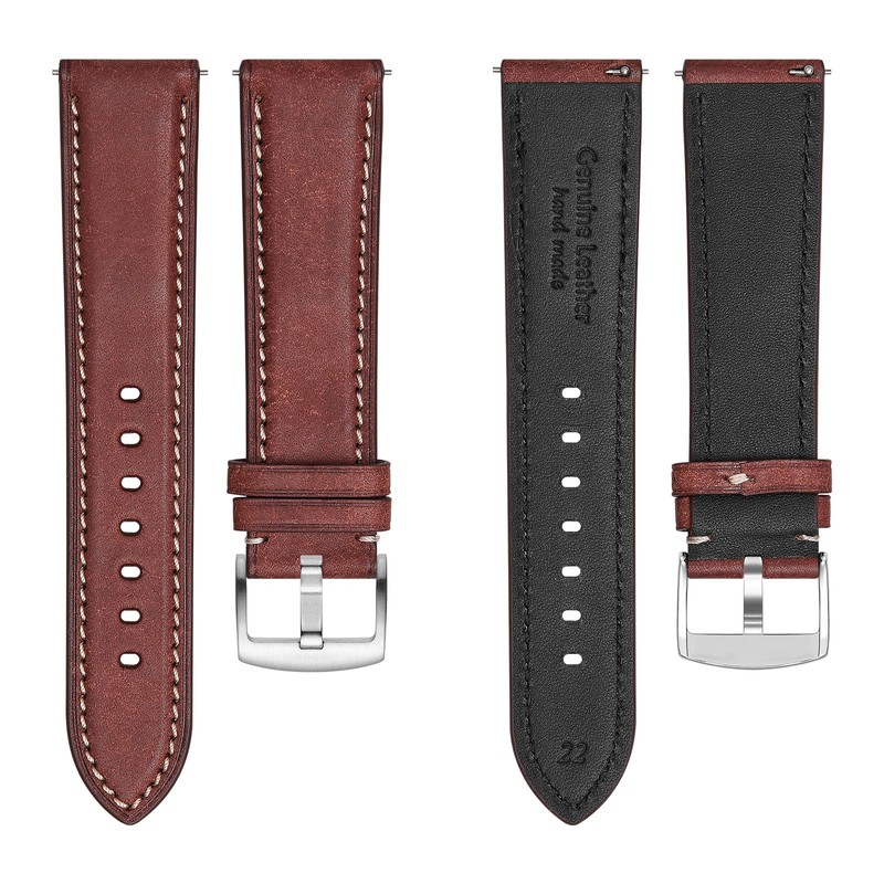 Avohome Genuine Leather Watch Band,Pueblo Cowhide,Quick Release,bordeaux color,18mm,silver buckle