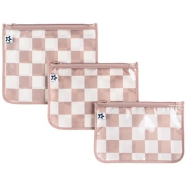 Tiny Twinkle Tiny Twinkle Mess-proof Travel Bags, Airline Compliant, Zipper Closure, Clear Front Pouch, Diaper Bag Packing, Toiletry or Cosmetics Organizer 3 Pack Set (Beige Checkers)