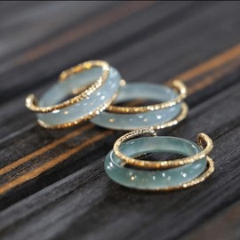 [Overseas] Fixed jade inlaid ring, new ring, natural blue water gobing, men and women's couple jade ring, tail ring 8-9 + certificate 2ea