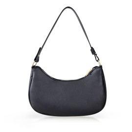 Energather Small Shoulder Bag, PU Leather Ladies Handbags Small Shoulder Bag for Women, Stylish Crescent Bag Half Moon Bag with Zipper for Dating, Shopping, Travel (black)