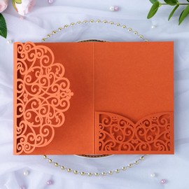 PONATIA 20 PCS Laser Cut Invitations Pockets, Terracotta Wedding Invitations with Envelopes for Wedding Party Bridal Shower Engagement Birthday Invite,Autumn Wedding Invitations