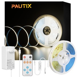 PAUTIX COB LED Strip Kit 4000 K Natural White, Dimmable 10 m 4800 LEDs DC24 V LED Strip Light, High Lumen LED Strip Kit with RF Remote Timer Function and GS Power Supply for Home and Kitchen Lighting