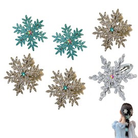 ALLVD Snowflake Hair Clips, Blue White, Christmas Hair Accessories, Women's Costume, School Festivals, Recitals, Winter Parties, 6 Ice Queen
