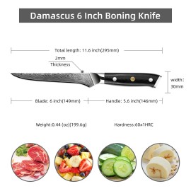 Sunnecko Damascus 6-inch Boning Fillet Knife Precision Kitchen Tool for Cuttingcolor: Black, kitchen knife size: 6 Inch