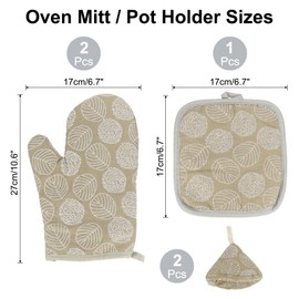 sourcing map 5 Pcs Oven Mitts and Pot Holders, 10.6 Inch Non-Slip Oven Glove Leaf Pattern Hot Pads for Grilling, Baking, Hold Hot Pots Pans, Khaki