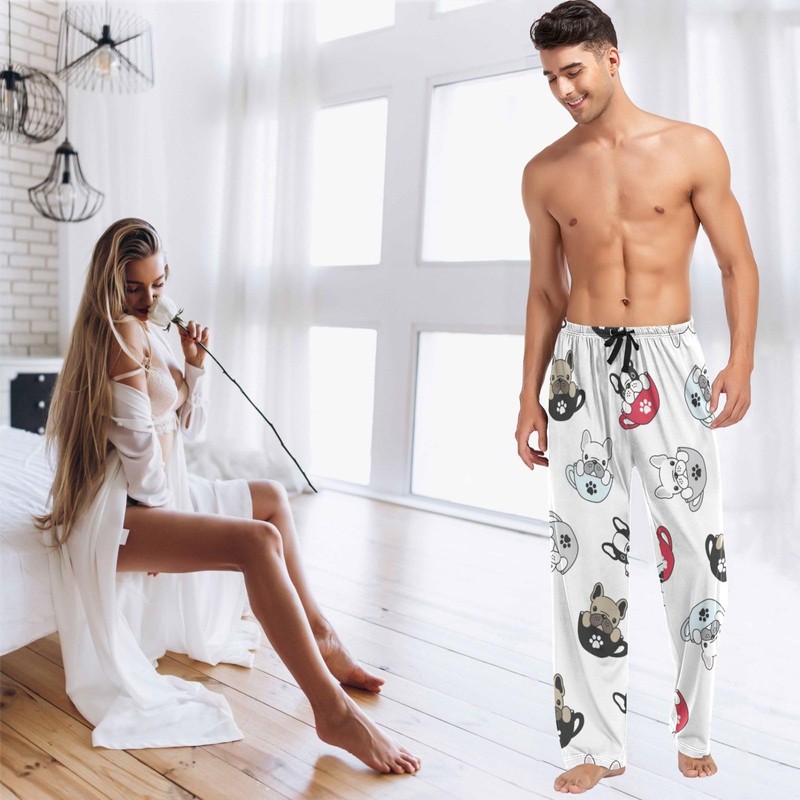 visesunny Mens Pajama Pants Funny French Bulldog Cup Pug 100%