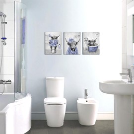 sechars Purple and Grey Bathroom Decor Funny Highland Cow Wall Art Cattle Paintings Apartment Bathroom Hotel Decorations (Purple)