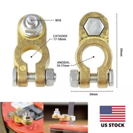 Unbranded 2x Brass Car Battery Terminal Connectors Top Post Battery Terminal M10 Clamp Set