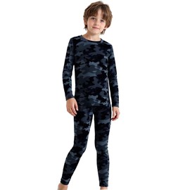 LANBAOSI Boys & Girls Long Sleeve Compression Shirts and Pant 2 Pcs Set, Black Camo, 7 Years