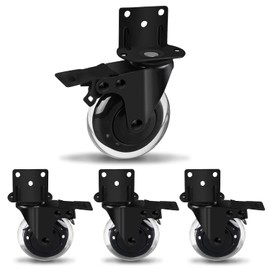 MALLLALA Set of 4 Caster Wheels, 3" L-Shaped Bracket Casters Anti -Dust Cover Design, Swivel Castor, Furniture Caster with Brakes for Cots, Flower Stands, Desks