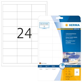 HERMA 4389 Tiefkühletiketten, 25 Blatt, 66 x 33,8 mm, 24 pro A4 Bogen, 600 Stück, selbstklebend, bedruckbar, matt, blanko Papier Gefrieretiketten, Klebeetiketten Aufkleber für Gefriergut, weiß