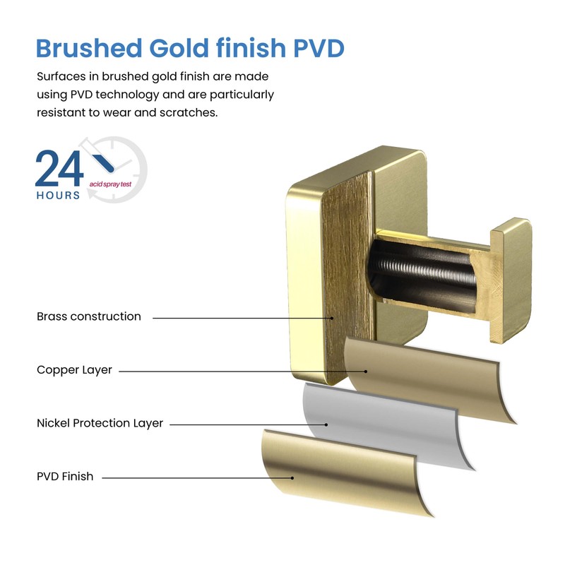 KIBI Blaze Bathroom Towel Hook – Brushed Gold Wall Mounted