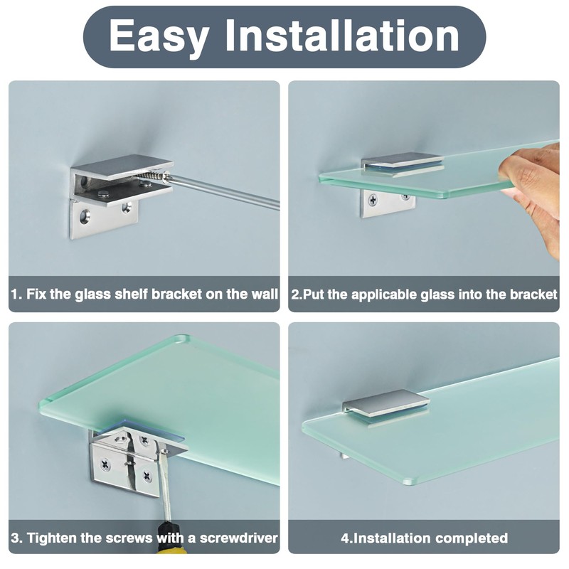 Alise Glass Shelf Brackets 2Pcs, Adjustable Shower Glass Clamps, Heavy