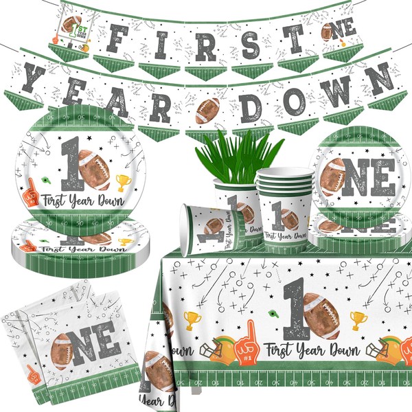 142Pcs First Year Down Football Birthday Party Decorations Football Tableware
