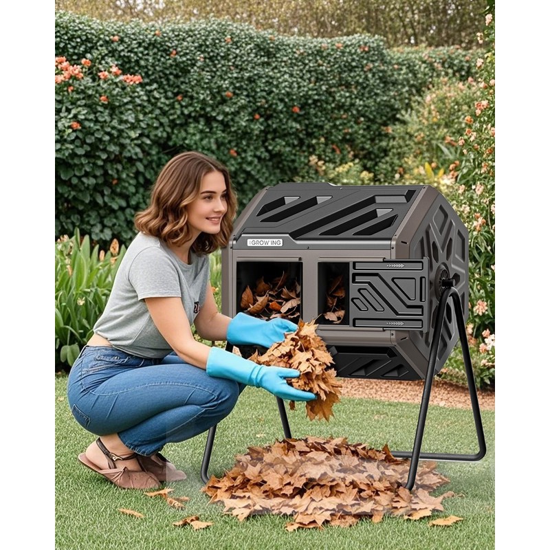 THEGROW'ING Updated 43 Gallon Compost Bin Outdoor, Fast Assemble Tumbling