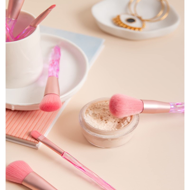 Maquillali Kit de 10 Brochas de Mango Cristal Chandelier Pink