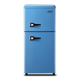 KRIB BLING 3.5 Cu.Ft Refrigerator with Freezer,Vintage Double Door,Lock Fresh 7 Level Adjustable Thermostat ct for Dorm, Bar, Office,Kitchen, Apartment