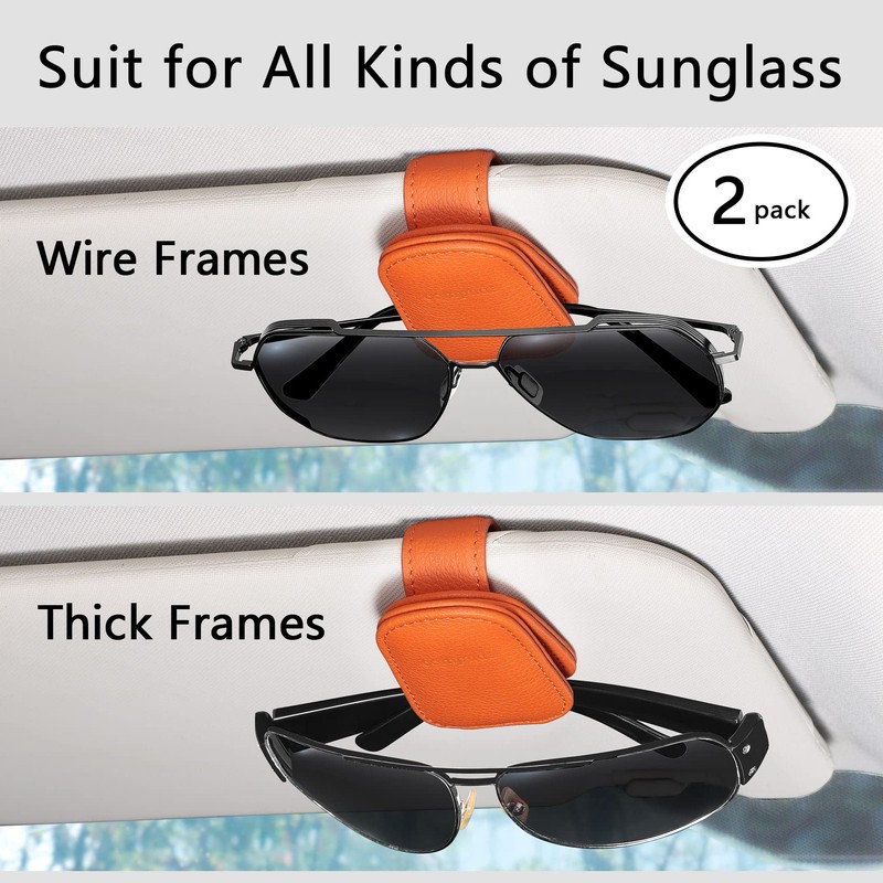 compuda 2 Packs Sunglasses Holder for Car Visor, Genuine Leather