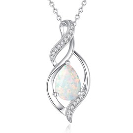 FANCIME October Birthstone Necklace for Women Opal Teardrop Necklace 925 Sterling Silver Infinity Love Birthday Jewellery Gifts for Mom Women, 16"+2" Inches