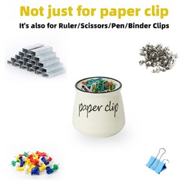 Farmhouse Paper Clip Holders,Ceramic Binder Clip Dispenser Organizer for Desk ,Cute Office Push Pins Holder,12 oz (Beige)