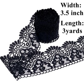IDONGCAI Venice Lace Trim – Black Floral Embroidered Lace Ribbon, 3.5 Inch Wide DIY Sewing Craft Trim for Bridal, Wedding, Doll Clothes, Home Decor & Gift Wrapping