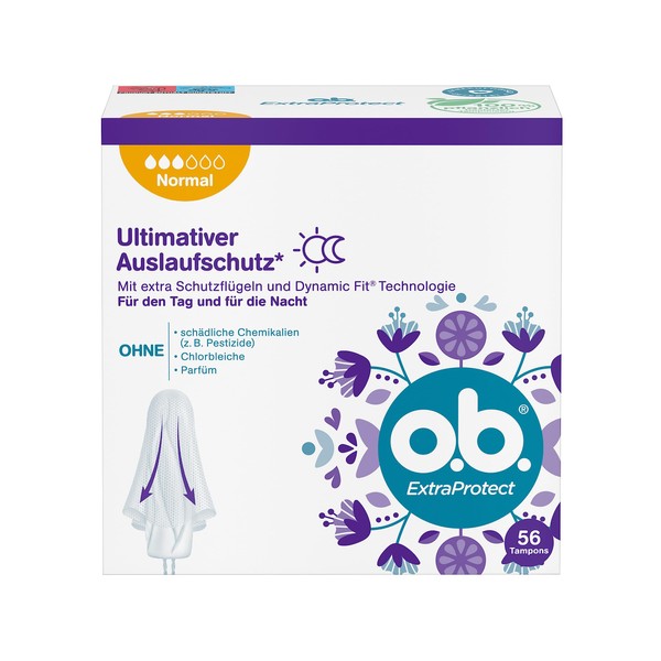 o.b. Tampon ExtraProtect Normal, for Medium to Stronger Days, Ultimate Leak Protection*, (Pack of 56)