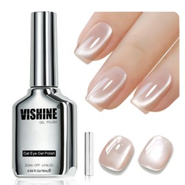 Vishine 16ml Ice Glass Cat Eye Gel Nail Polish, Glitter Holographic Glitter Shimmer Translucent Sheer Color Soak Off Magnetic Nail at Home Mist Tea MY397