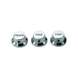 Guyker Top Hat Guitar Potentiometer Control Knobs with 6.3mm Dia. Shaft Pots - 3PCS Aluminium Alloy Bell Cap 1V2T Volume Tone Switch Knob for Electric Guitar or Precision Bass, CKB032 Chrome