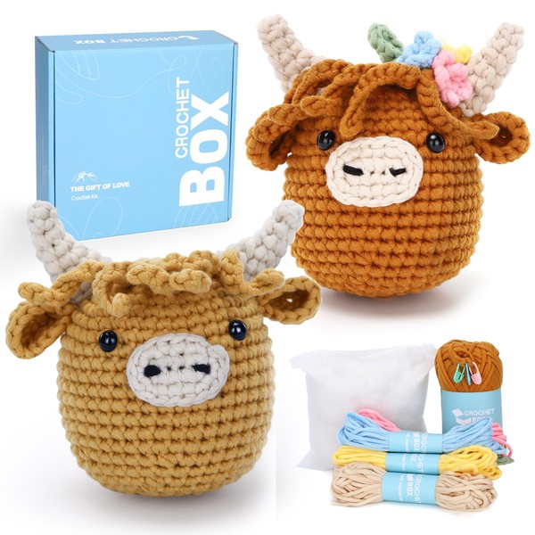 CROCHET BOX Crochet Kit for Beginners: 2 PCS Highland Cow