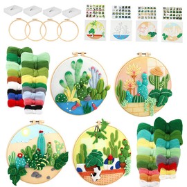 AURAFUL Needle Felting Kit, 4 Pcs Cactus Plants Needle Felting Set, DIY Needle Felting Suppliesmazon with Wool Roving, Instruction Manual, Felting Beginner Tools for Home Decoration, Art Crafts
