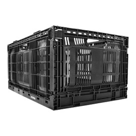 JEZERO Large Collapsible Plastic Storage Crate – Stackable Utility Bin with Folding Walls for Garage, Closet, Car Trunk, and Home Organization | Black, 24" x 16" x 11"