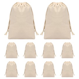 Daelesr 10 Pack Cotton Muslin Drawstring Bags, Linen Canvas Storage Bag 20 * 30cm Cotton Shopping Bags Plain for Clothes Bread Candy Cooking Gift Diy Reusable