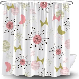 CWHCWA Mid Century Shower Curtain Modern Abstract Retro Geometric Atomic Vintage 1950s Aesthetic Art Minimalist Simple Bath Decor Curtain with Hooks
