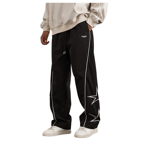OYOANGLE Men's Graphic Print Drawstring Elastic Waist Cargo Pants Loose