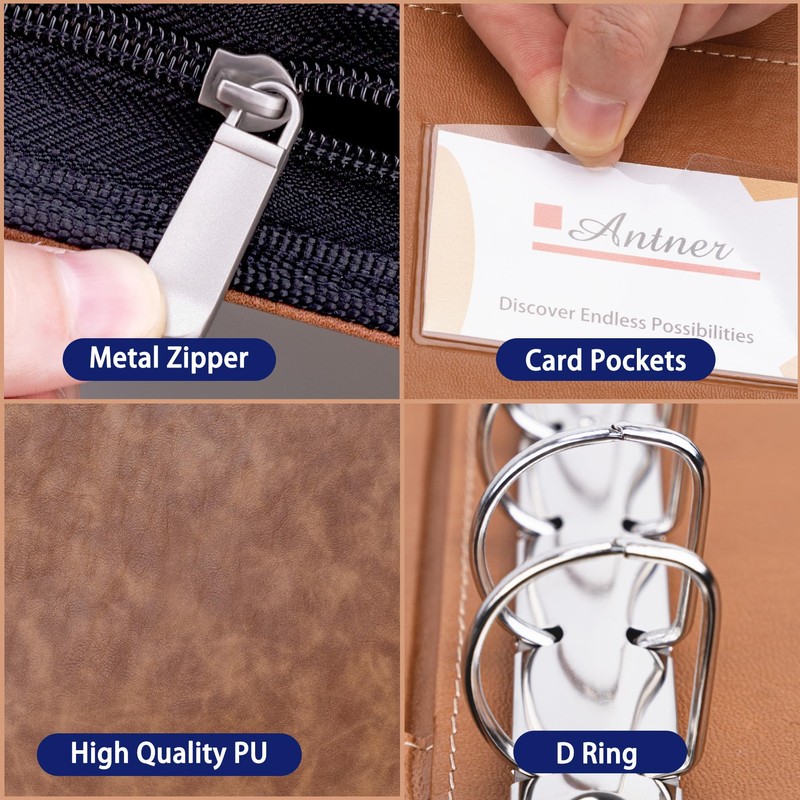 Antner Zippered 7 Ring Business Checkbook Binder Portfolio for 3-on-a-Page
