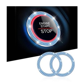 KHGUZ 2PCS Bling Car Engine Start Ring Stickers, Crystal Rhinestone Vehicle Key Ignition Switch Knob Decal, Sparkling Double Drainage Drill Auto Start Button Cover, Universal for Most Cars (Blue)