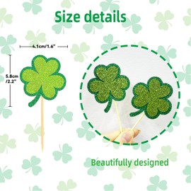 24 Pcs St Patrick's Day Clover Cupcake Toppers, Shamrock Cupcake Toppers for St Patrick's Day Party Decorations (Clover)